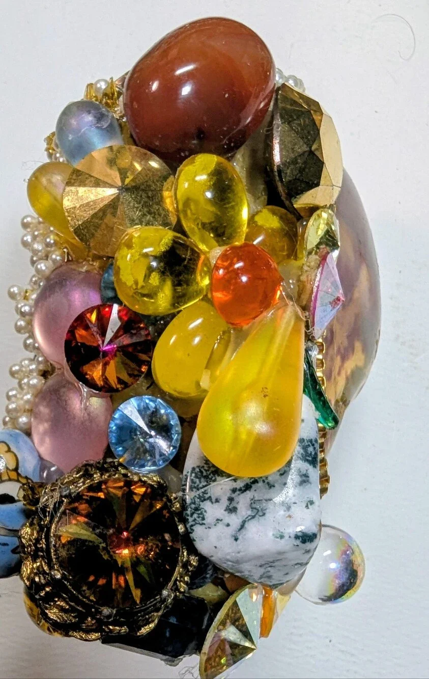 Wendy Gell  4-in cuff minerals quarts amber Swarovski Jewels pearls